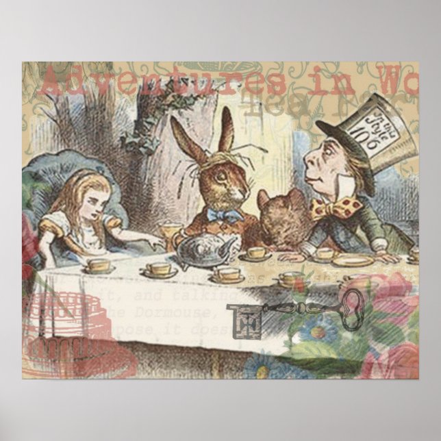 Alice Adventures Wonderland Mad Tea Party Art Poster (Front)