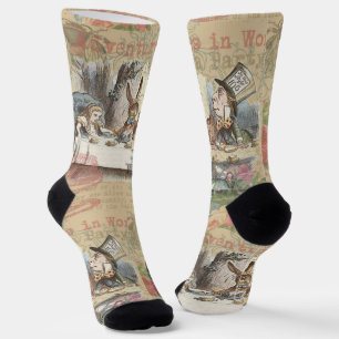 Alice Adventures Wonderland Mad Tea Party Art Socks