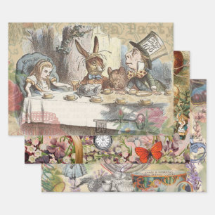 Alice Adventures Wonderland Mad Tea Party Art Wrapping Paper Sheet