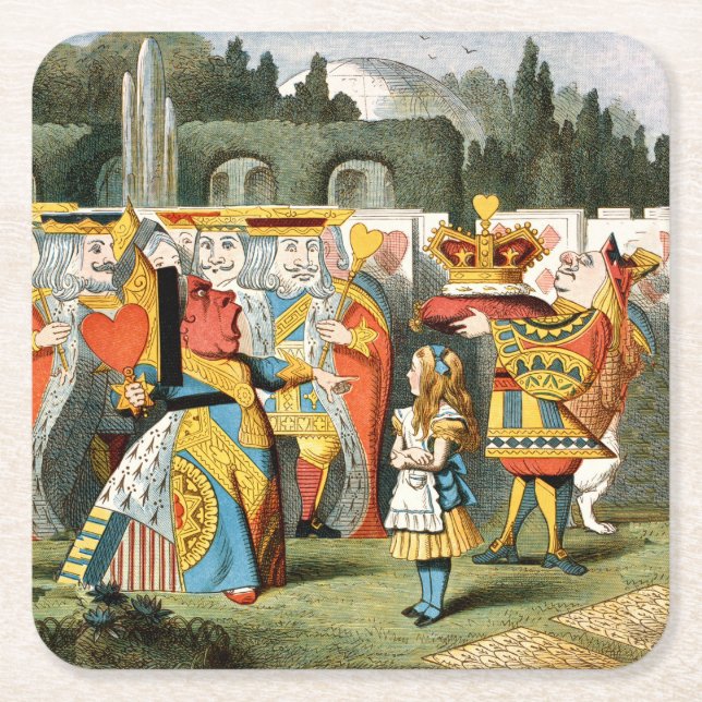 Alice Adventures Wonderland Queen of Hearts Square Paper Coaster (Front)