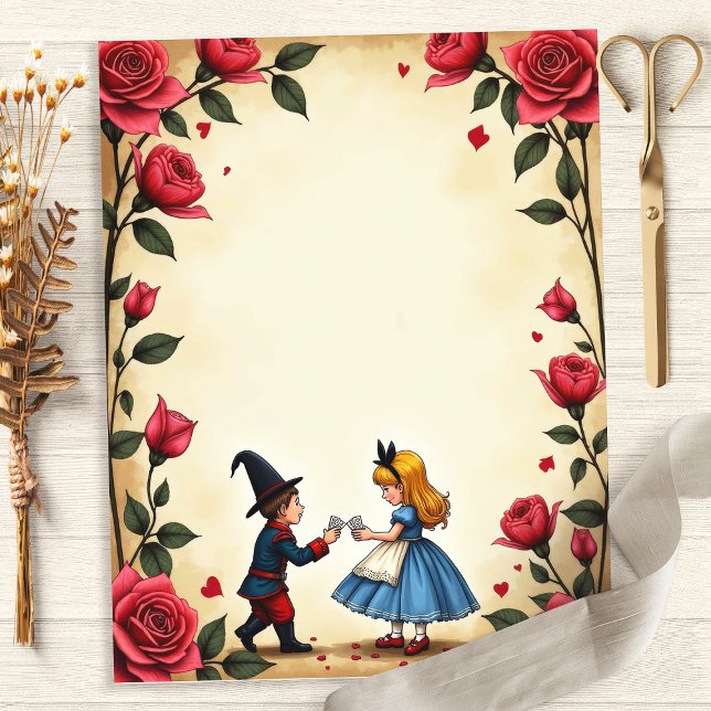 Alice and Cards Roses Border Scrapbook Paper (Creator Uploaded)
