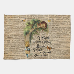 Alice and Cheshire Cat Quote Dictionary Art Tea Towel