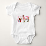 ALICE AND FRIENDS FROM WONDERLAND BABY BODYSUIT<br><div class="desc">Alice,  the Queen of Hearts,  the Mad Hatter,  the White Rabbit,  the Duchess,  the Cheshire Cat and more friends form Alice's Adventures in Wonderland.</div>