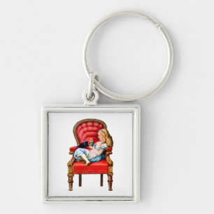 Alice and Her Cat Dinah in the Big Red Chair Key Ring