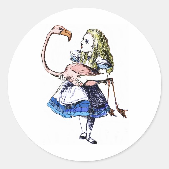 Alice and Pink Flamingo Classic Round Sticker (Front)