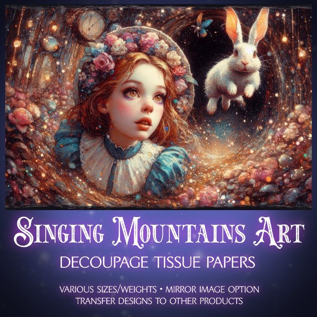 Alice and Rabbit Whimsical Whirlwind Decoupage Tissue Paper (Creator Uploaded)