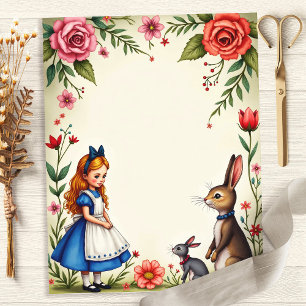 Alice and Rabbits Floral Scrapbook Paper