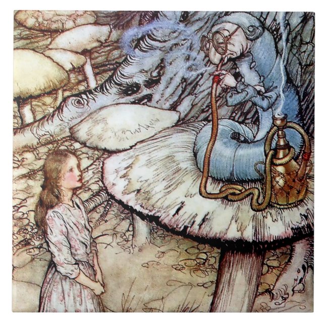 “Alice and the Caterpillar” by Arthur Rackham Ceramic Tile (Front)