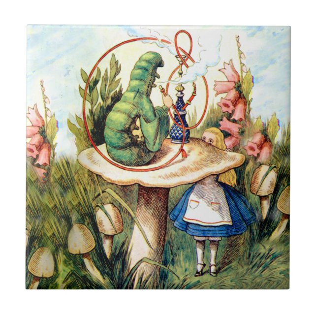 Alice and the Caterpillar in Wonderland Ceramic Tile (Front)