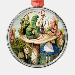 Alice and the Caterpillar in Wonderland Metal Ornament
