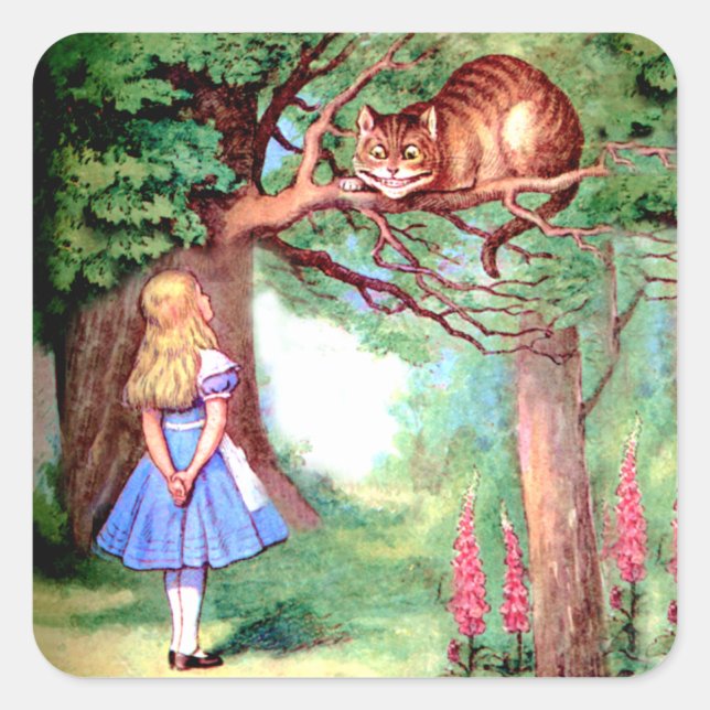 Alice and the Cheshire Cat in Wonderland Square Sticker (Front)
