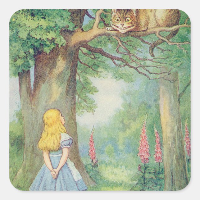 Alice and the Cheshire Cat Square Sticker (Front)