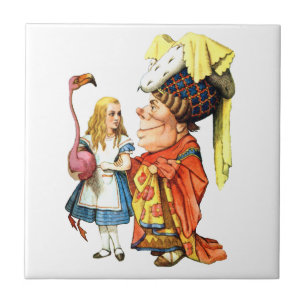 Alice and the Duchess Discuss Flamingo Croquet Ceramic Tile