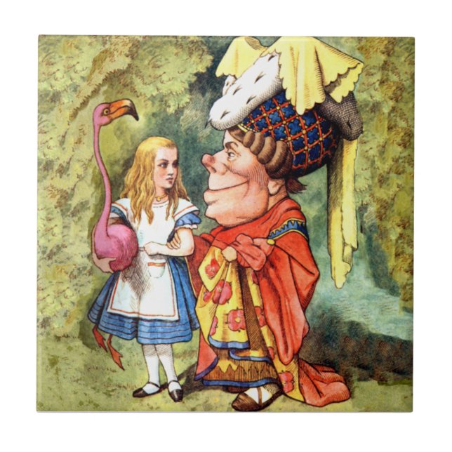 Alice and the Duchess Play Flamingo Croquet Ceramic Tile (Front)