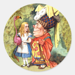 Alice and the Duchess Play Flamingo Croquet Classic Round Sticker