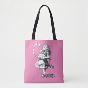 Alice and the Flamingo ( pink bkgrd ) Tote Bag