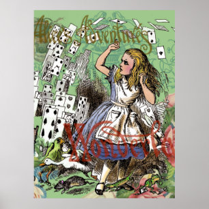 Alice and the Flying Cards Wonderland Collage Poster