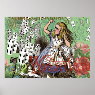 Alice and the Flying Cards Wonderland Collage Poster