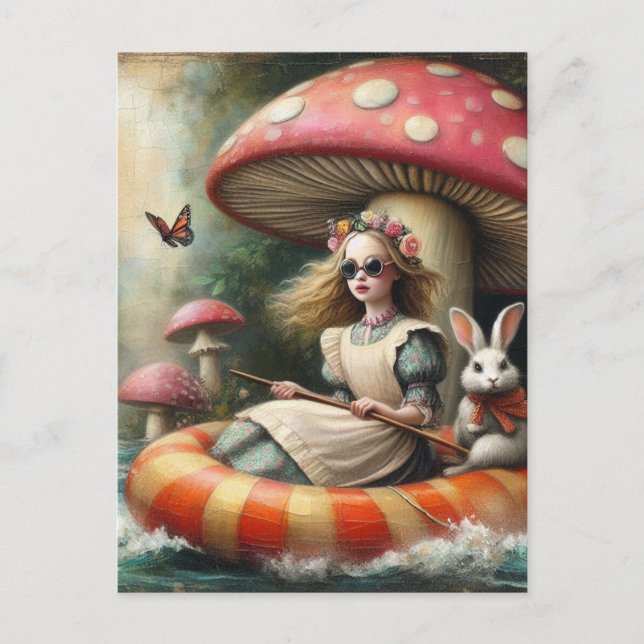 Alice and the White Rabbit floating down the river Postcard (Front)