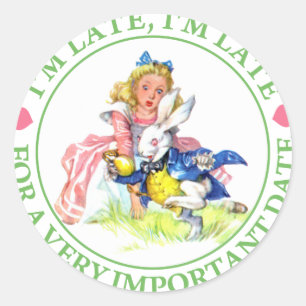 ALICE AND THE WHITE RABBIT - I'M LATE! CLASSIC ROUND STICKER