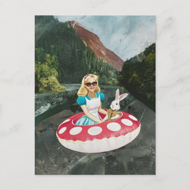 Alice and the White Rabbit retro collage art Postcard (Front)