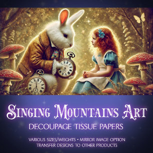 Alice and White Rabbit Clock Collection Decoupage Tissue Paper