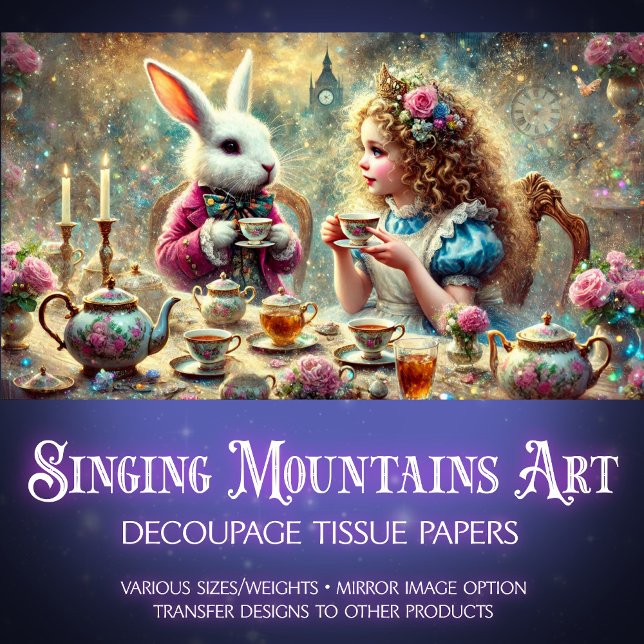 Alice and White Rabbit Fantasy Teatime Decoupage Tissue Paper (Creator Uploaded)