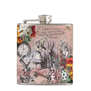 alice art adventures illustration wonderland hip flask