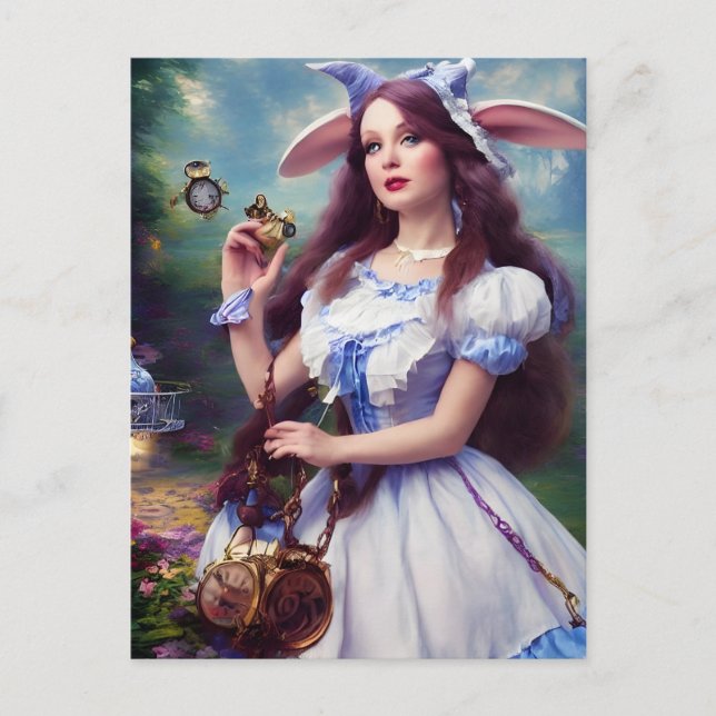 Alice as the Rabbit Steampunk Postcard (Front)