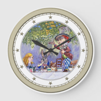 Alice at The Mad Hatter's Tea Party Large Clock