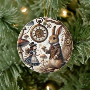 alice aventures in wonderland white rabbit ceramic ornament