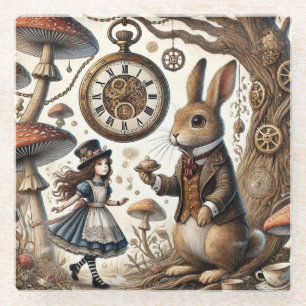 alice aventures in wonderland white rabbit glass coaster