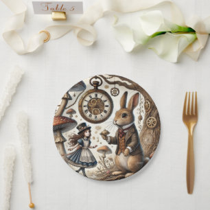alice aventures in wonderland white rabbit paper plate