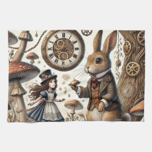 alice aventures in wonderland white rabbit tea towel