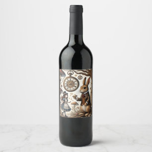 alice aventures in wonderland white rabbit wine label