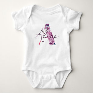 Alice Baby Name Flower Script Vintage Girl Floral Bodysuit