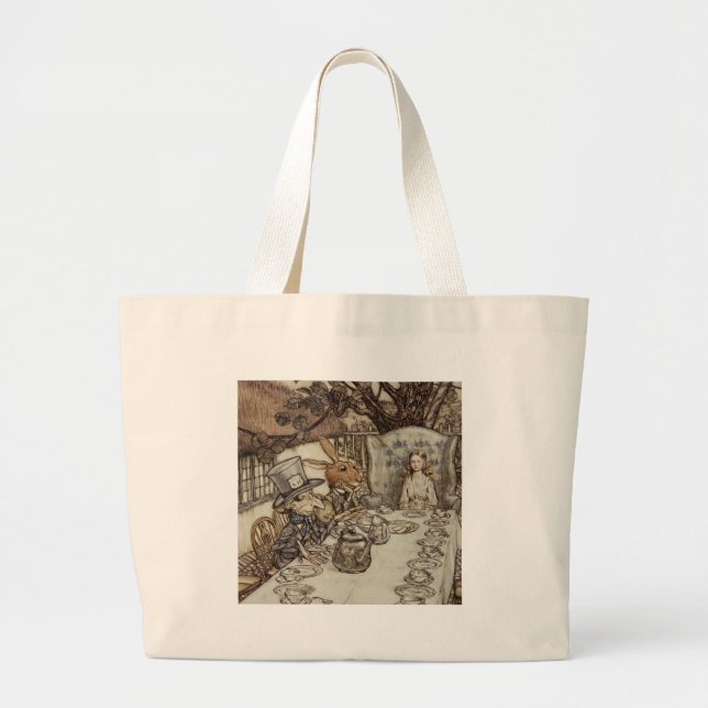 Alice Birthday Unbirthday Rabbit Hatter Party Large Tote Bag (Front)