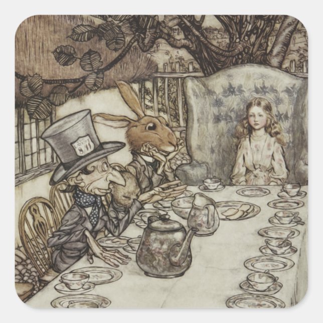 Alice Birthday Unbirthday Rabbit Hatter Party Square Sticker (Front)