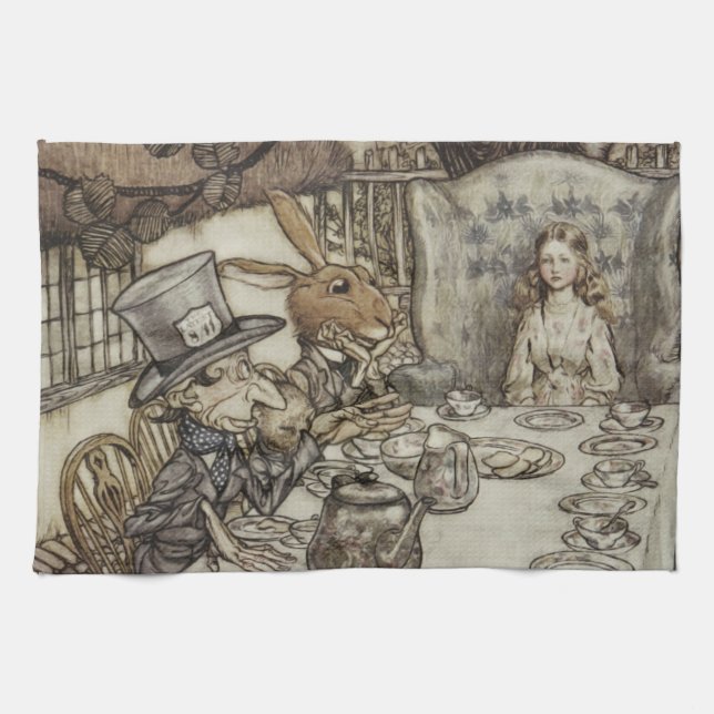 Alice Birthday Unbirthday Rabbit Hatter Party Tea Towel (Horizontal)