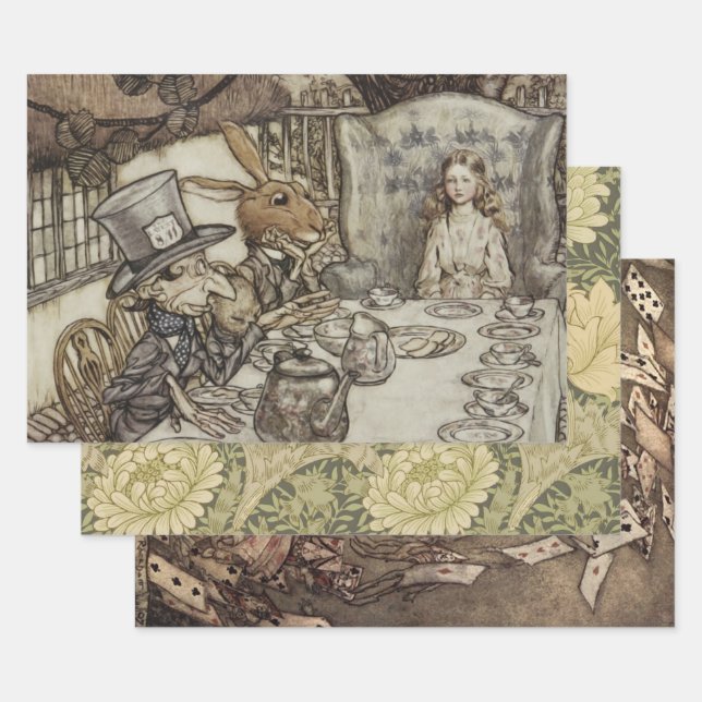 Alice Birthday Unbirthday Rabbit Hatter Party Wrapping Paper Sheet (Set)