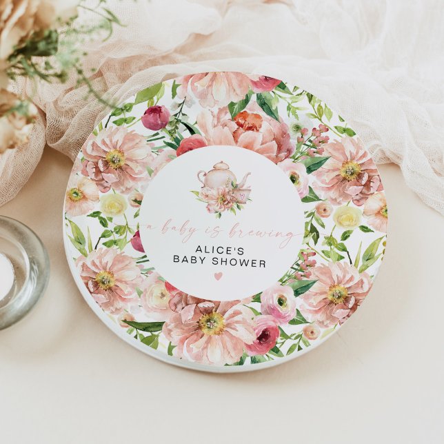 ALICE Blush Baby Brewing Shower Tea Party Paper Plate (Creator Uploaded)