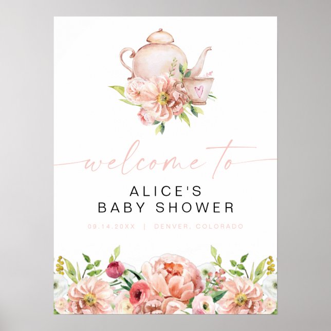ALICE Blush Floral Baby Tea Shower Party Welcome Poster (Front)