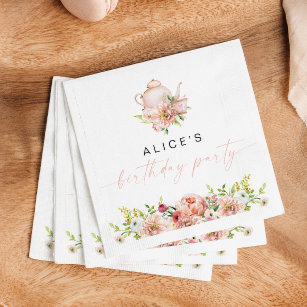 ALICE Blush Floral Birthday Tea Party Brunch Paper Napkin