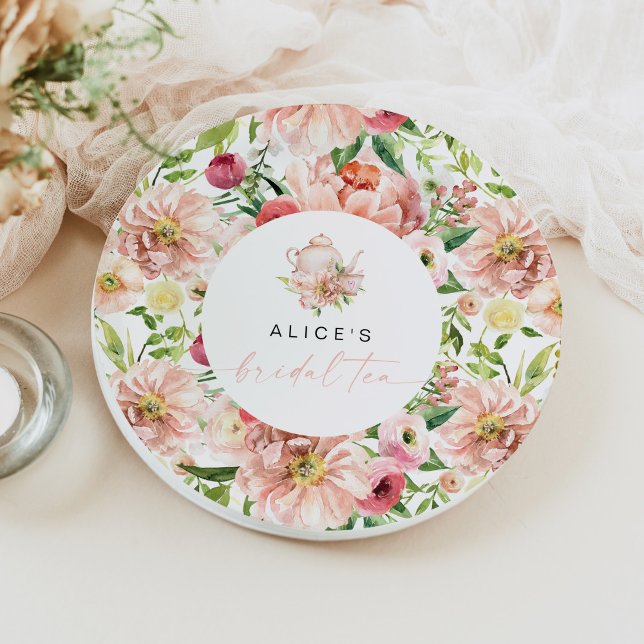 ALICE Blush Floral Bridal Shower Tea Party Brunch  Paper Plate (Creator Uploaded)