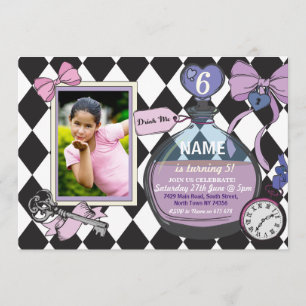 Alice Bow Wonderland Birthday Photo Invitation