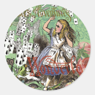 alice cards wonderland hatter rabbit  classic round sticker