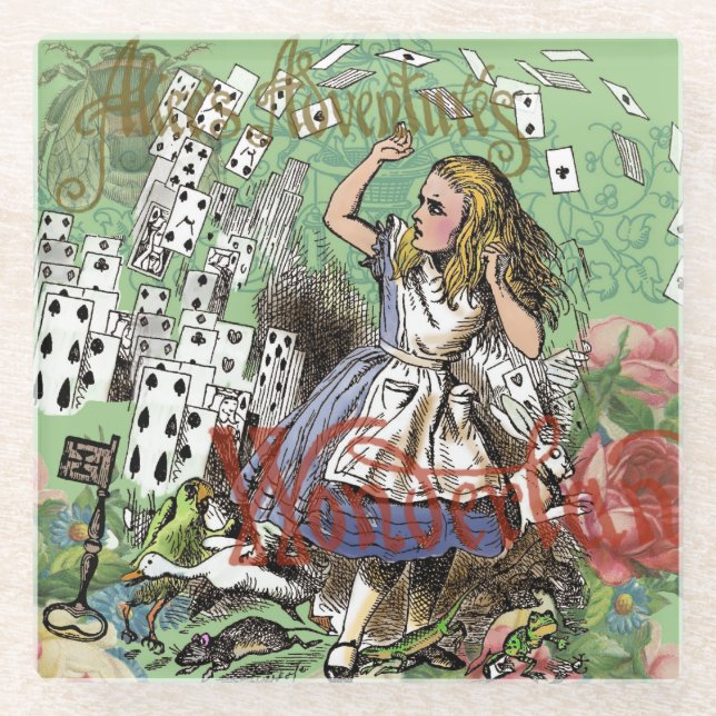 alice cards wonderland hatter rabbit  glass coaster (Front)