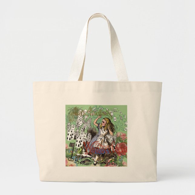 alice cards wonderland hatter rabbit  large tote bag (Front)