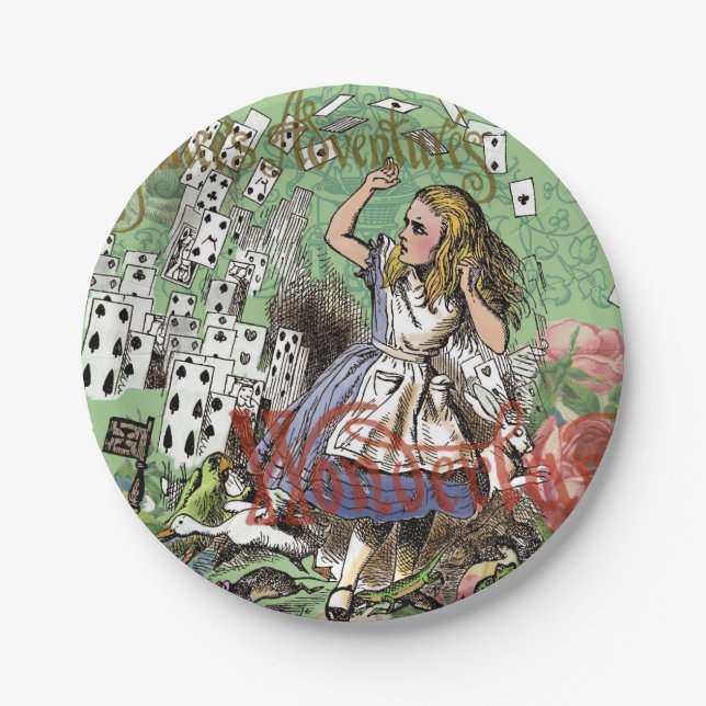 alice cards wonderland hatter rabbit  paper plate (Front)