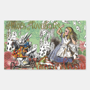 alice cards wonderland hatter rabbit  rectangular sticker
